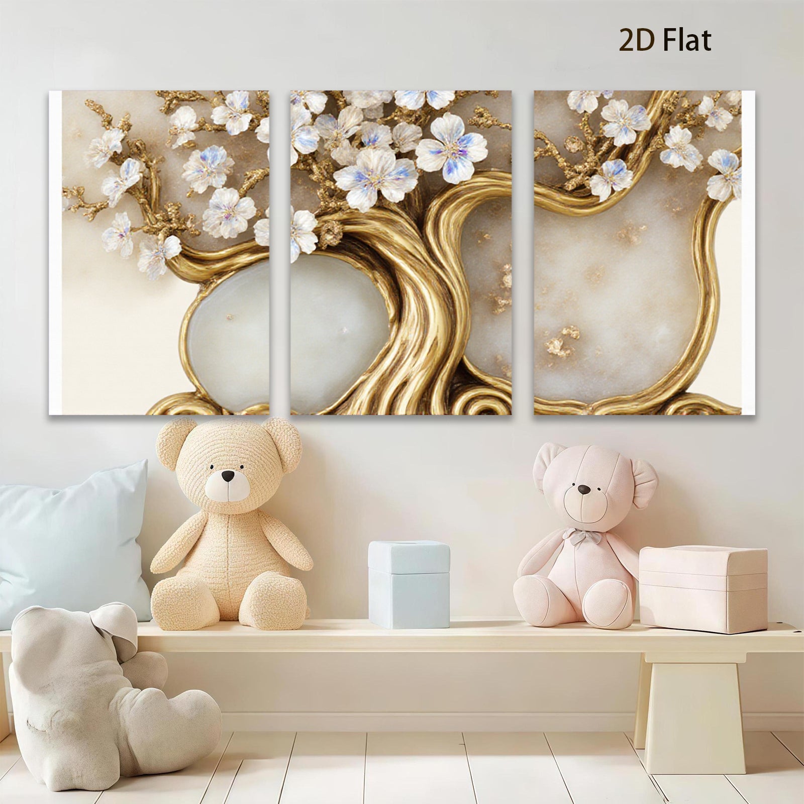 2D flat 1pc Blooming Floral Double Framed Wall Art Canvas Prints for Living Room Bedroom Home Decor Gallery Wrapped Modern Farmhouse Style