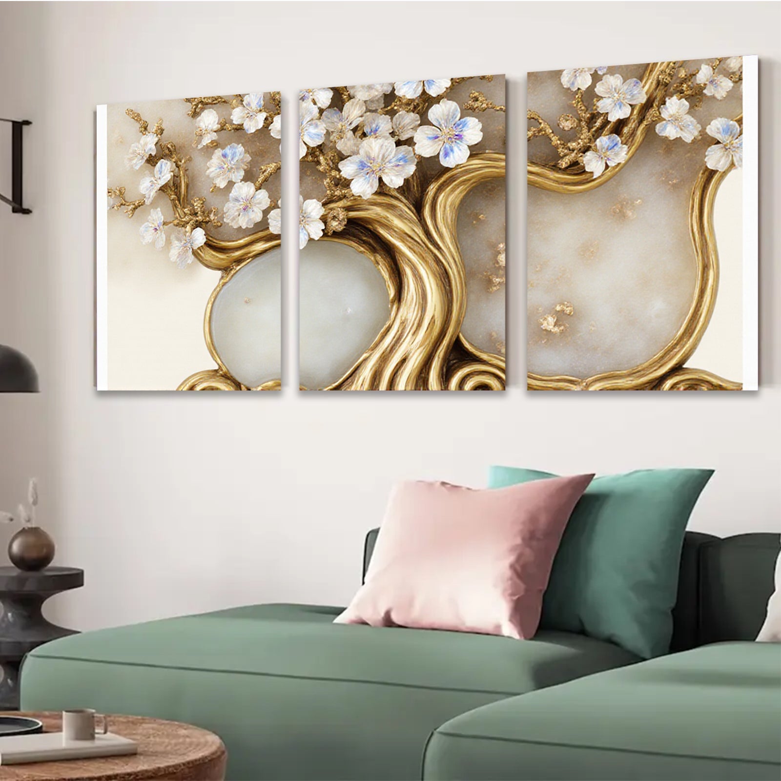 2D flat 1pc Blooming Floral Double Framed Wall Art Canvas Prints for Living Room Bedroom Home Decor Gallery Wrapped Modern Farmhouse Style