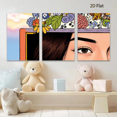 2D flat 1pc Blooming Floral Portrait Woman Eyes Art Wall Decor Living Room Bedroom Modern Farmhouse Gallery Wrapped Canvas Prints