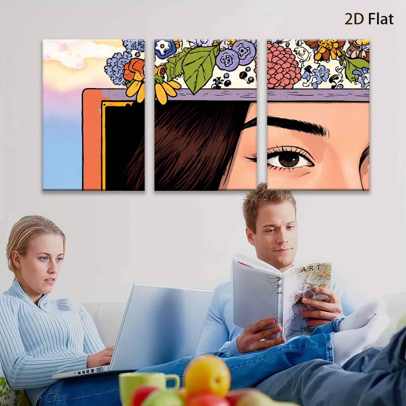2D flat 1pc Blooming Floral Portrait Woman Eyes Art Wall Decor Living Room Bedroom Modern Farmhouse Gallery Wrapped Canvas Prints