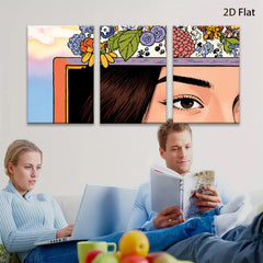 2D flat 1pc Blooming Floral Portrait Woman Eyes Art Wall Decor Living Room Bedroom Modern Farmhouse Gallery Wrapped Canvas Prints