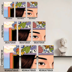 2D flat 1pc Blooming Floral Portrait Woman Eyes Art Wall Decor Living Room Bedroom Modern Farmhouse Gallery Wrapped Canvas Prints