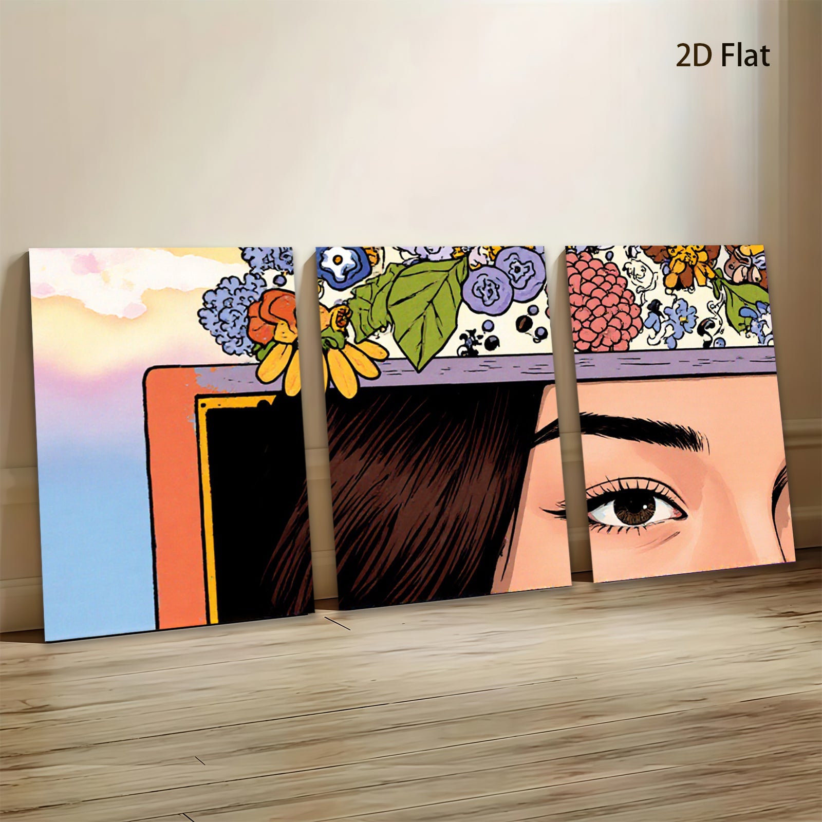 2D flat 1pc Blooming Floral Portrait Woman Eyes Art Wall Decor Living Room Bedroom Modern Farmhouse Gallery Wrapped Canvas Prints