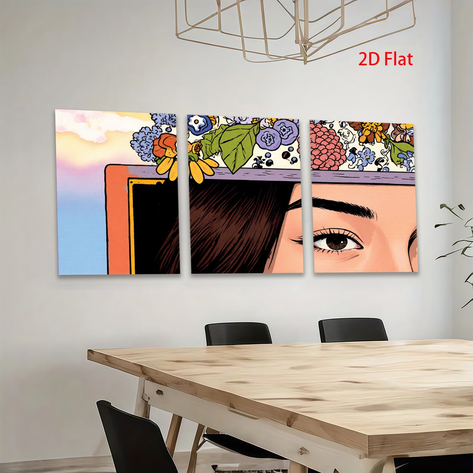 2D flat 1pc Blooming Floral Portrait Woman Eyes Art Wall Decor Living Room Bedroom Modern Farmhouse Gallery Wrapped Canvas Prints