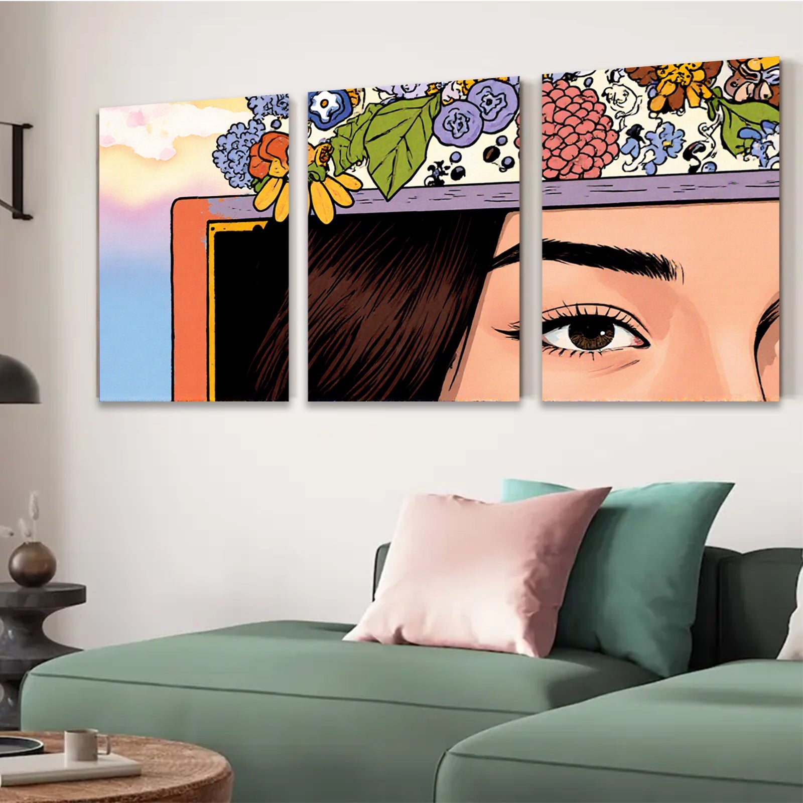 2D flat 1pc Blooming Floral Portrait Woman Eyes Art Wall Decor Living Room Bedroom Modern Farmhouse Gallery Wrapped Canvas Prints