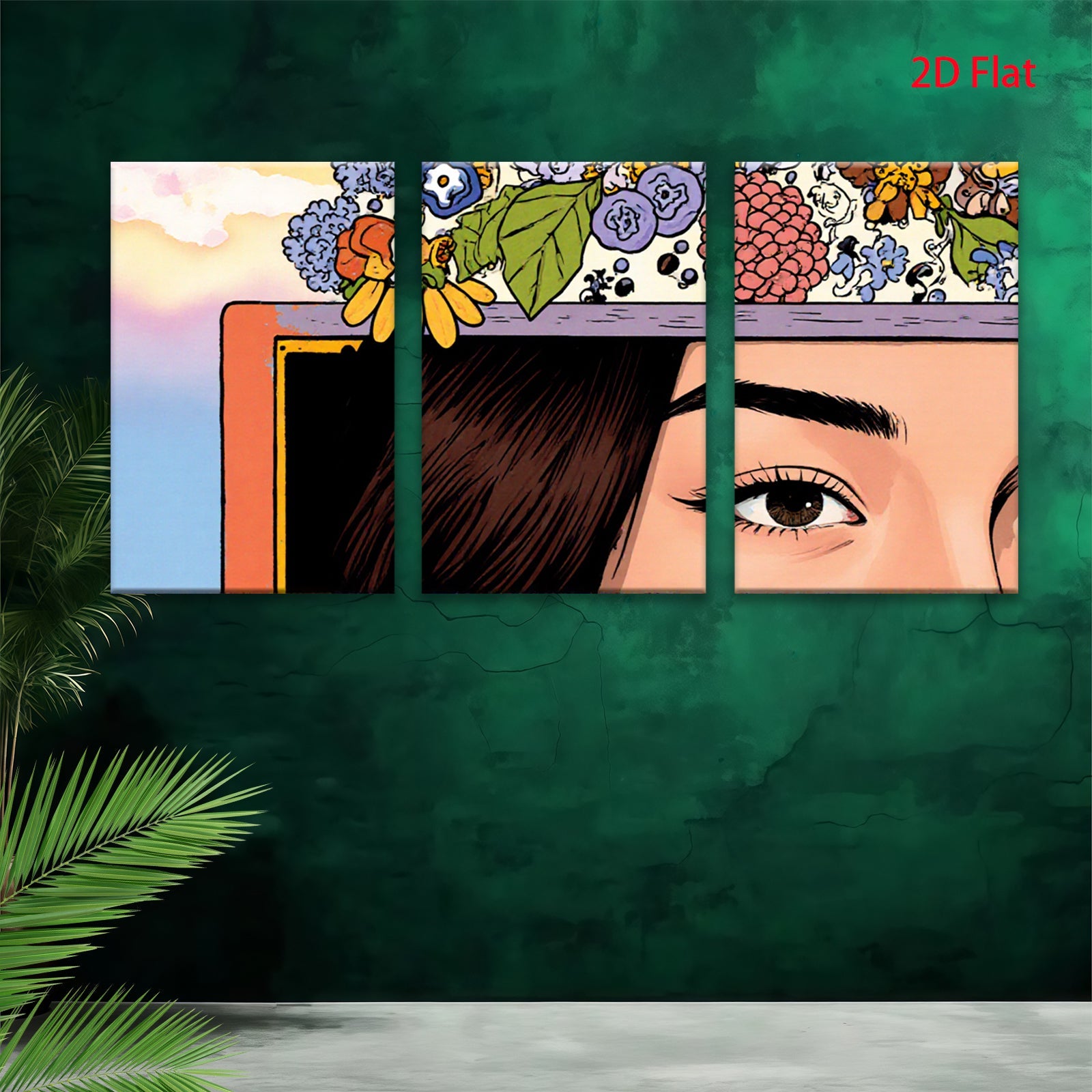 2D flat 1pc Blooming Floral Portrait Woman Eyes Art Wall Decor Living Room Bedroom Modern Farmhouse Gallery Wrapped Canvas Prints