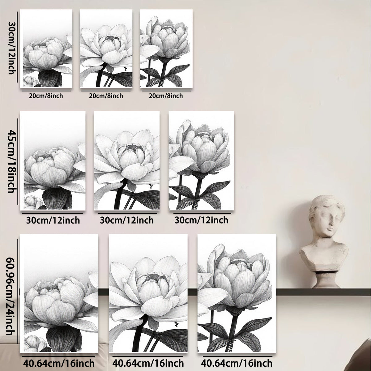 2D flat 1pc Blooming Floral Sketch Botanical Wall Art Prints Living Room Bedroom Home Decor Gallery Wrapped Canvas Prints Modern Farmhouse Style