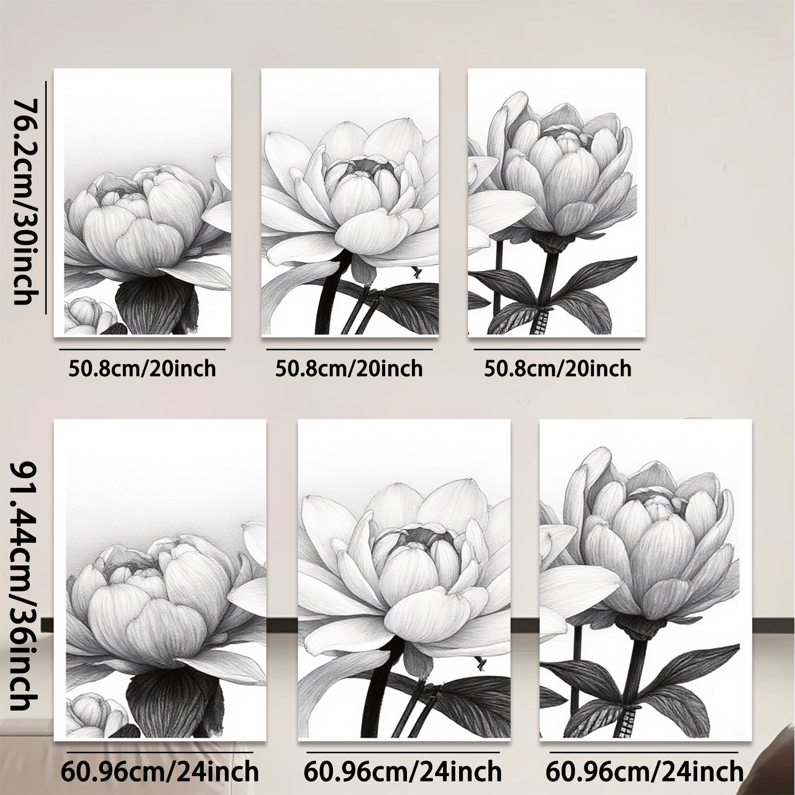 2D flat 1pc Blooming Floral Sketch Botanical Wall Art Prints Living Room Bedroom Home Decor Gallery Wrapped Canvas Prints Modern Farmhouse Style