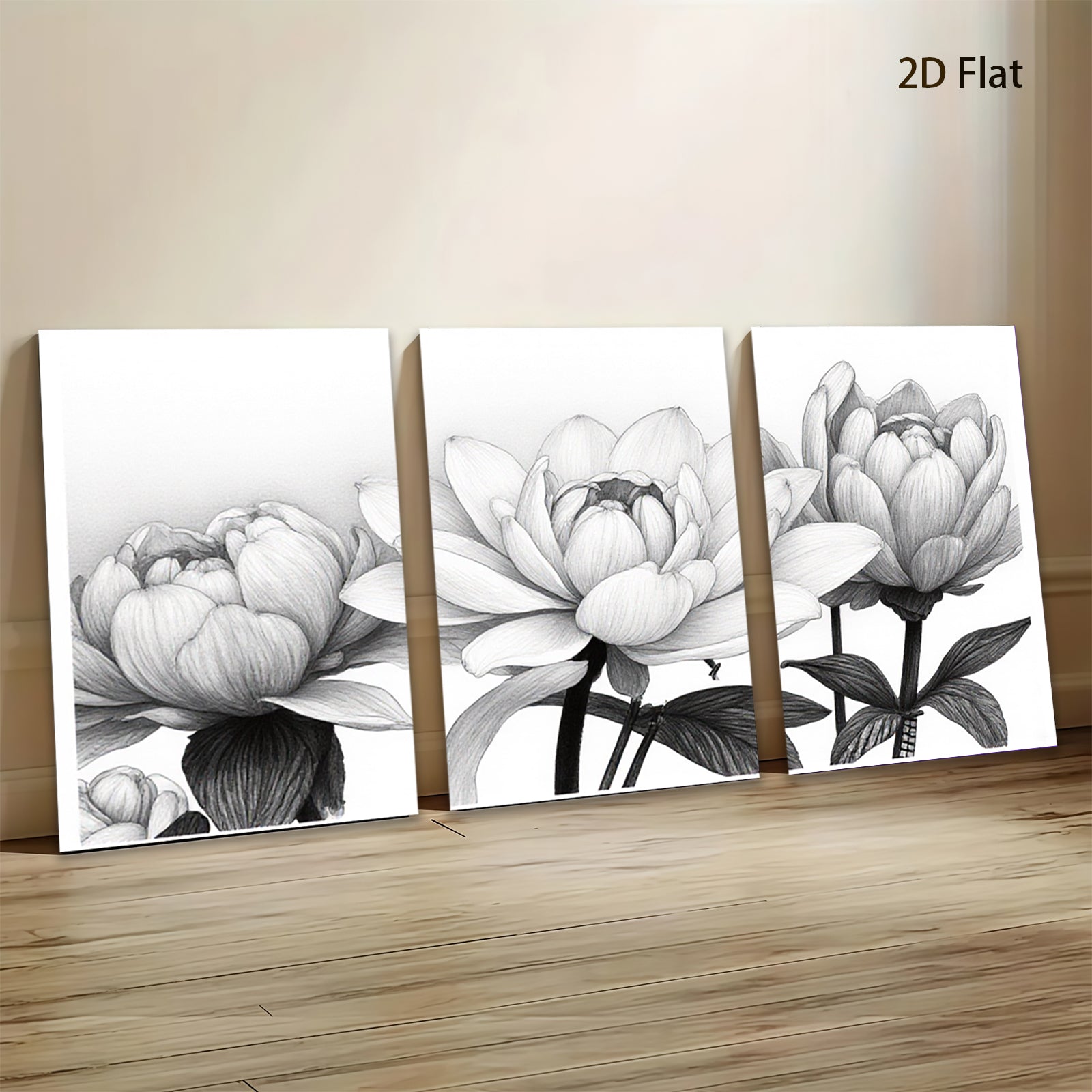 2D flat 1pc Blooming Floral Sketch Botanical Wall Art Prints Living Room Bedroom Home Decor Gallery Wrapped Canvas Prints Modern Farmhouse Style