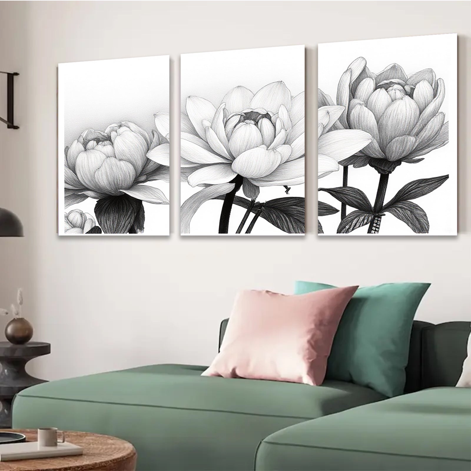 2D flat 1pc Blooming Floral Sketch Botanical Wall Art Prints Living Room Bedroom Home Decor Gallery Wrapped Canvas Prints Modern Farmhouse Style