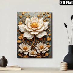 2D flat 1pc Blooming Floral Wall Art Canvas Prints Botanical Artwork Living Room Bedroom Decor Farmhouse Style Modern Gallery Wrapped Teal Gold Accents