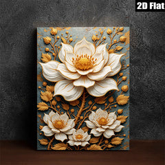 2D flat 1pc Blooming Floral Wall Art Canvas Prints Botanical Artwork Living Room Bedroom Decor Farmhouse Style Modern Gallery Wrapped Teal Gold Accents