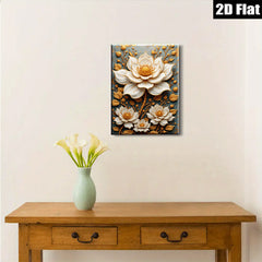 2D flat 1pc Blooming Floral Wall Art Canvas Prints Botanical Artwork Living Room Bedroom Decor Farmhouse Style Modern Gallery Wrapped Teal Gold Accents