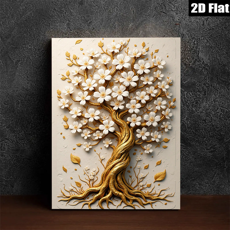 2D flat 1pc Blooming Gold Tree Wall Art Decor for Living Room Bedroom Home Office Gallery Wrapped Canvas Prints Modern Farmhouse Style Inspirational Artwork