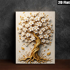 2D flat 1pc Blooming Gold Tree Wall Art Decor for Living Room Bedroom Home Office Gallery Wrapped Canvas Prints Modern Farmhouse Style Inspirational Artwork