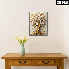 2D flat 1pc Blooming Gold Tree Wall Art Decor for Living Room Bedroom Home Office Gallery Wrapped Canvas Prints Modern Farmhouse Style Inspirational Artwork