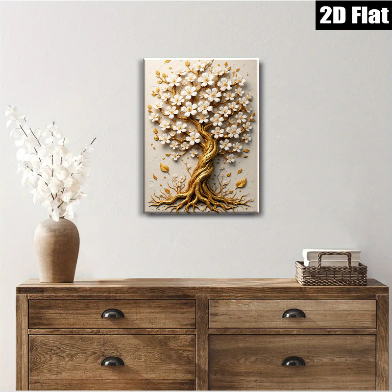 2D flat 1pc Blooming Gold Tree Wall Art Decor for Living Room Bedroom Home Office Gallery Wrapped Canvas Prints Modern Farmhouse Style Inspirational Artwork