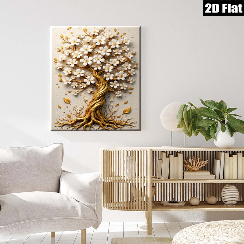 2D flat 1pc Blooming Gold Tree Wall Art Decor for Living Room Bedroom Home Office Gallery Wrapped Canvas Prints Modern Farmhouse Style Inspirational Artwork