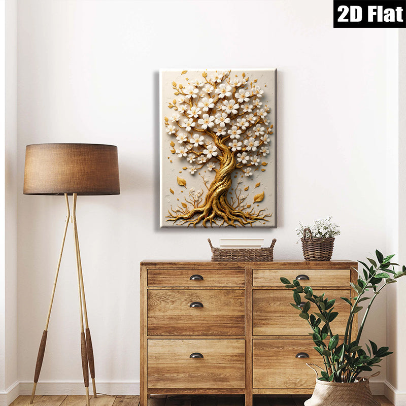 2D flat 1pc Blooming Gold Tree Wall Art Decor for Living Room Bedroom Home Office Gallery Wrapped Canvas Prints Modern Farmhouse Style Inspirational Artwork
