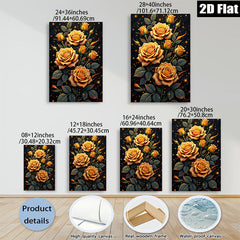 2D flat 1pc Blooming Golden Roses Floral Wall Art Canvas Prints for Living Room Bedroom Home Decor farmhouse style modern gallery wrapped ready to hang