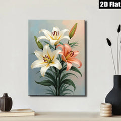 2D flat 1pc Blooming Lily Floral Wall Art Canvas Prints Botanical Home Decor Living Room Bedroom Modern Farmhouse Style Gallery Wrapped Ready to Hang