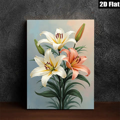 2D flat 1pc Blooming Lily Floral Wall Art Canvas Prints Botanical Home Decor Living Room Bedroom Modern Farmhouse Style Gallery Wrapped Ready to Hang