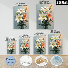 2D flat 1pc Blooming Lily Floral Wall Art Canvas Prints Botanical Home Decor Living Room Bedroom Modern Farmhouse Style Gallery Wrapped Ready to Hang
