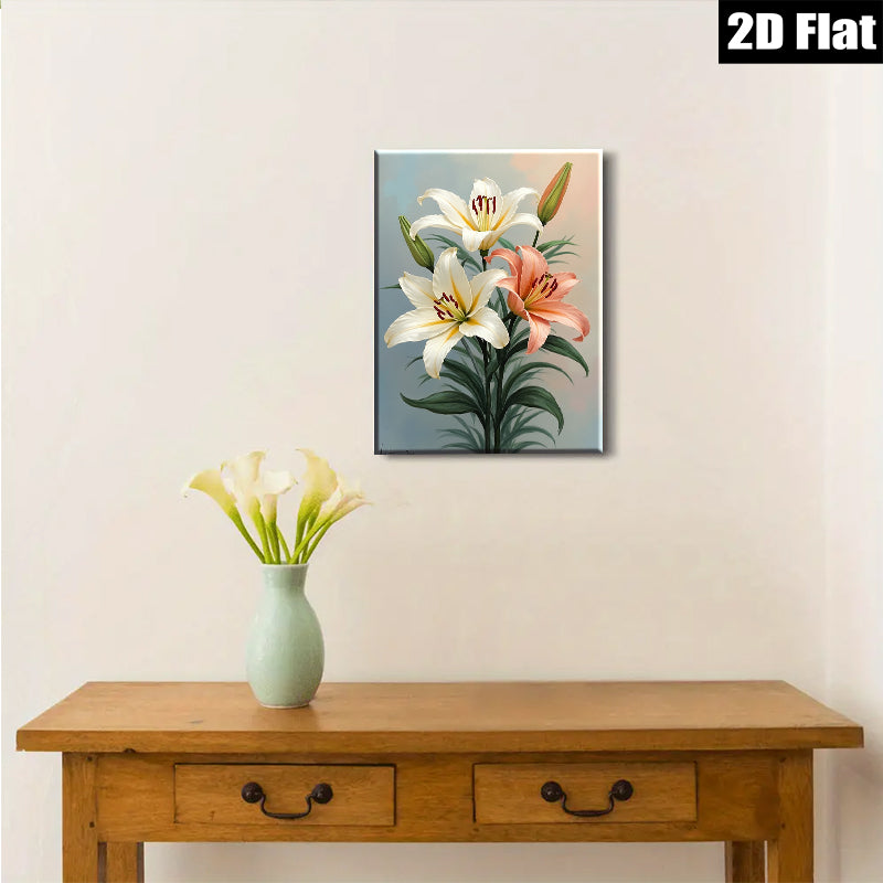 2D flat 1pc Blooming Lily Floral Wall Art Canvas Prints Botanical Home Decor Living Room Bedroom Modern Farmhouse Style Gallery Wrapped Ready to Hang
