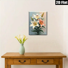 2D flat 1pc Blooming Lily Floral Wall Art Canvas Prints Botanical Home Decor Living Room Bedroom Modern Farmhouse Style Gallery Wrapped Ready to Hang