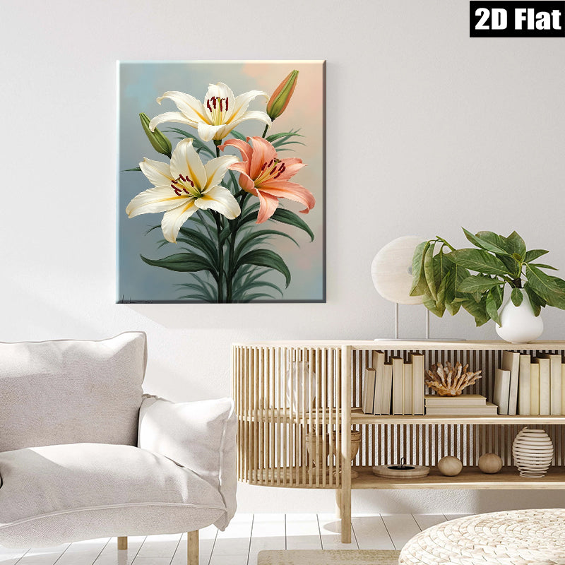 2D flat 1pc Blooming Lily Floral Wall Art Canvas Prints Botanical Home Decor Living Room Bedroom Modern Farmhouse Style Gallery Wrapped Ready to Hang