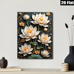 2D flat 1pc Blooming Lotus Floral Wall Art Canvas Prints Botanical Home Decor Living Room Bedroom Office Gallery Wrapped Ready to Hang Farmhouse Style