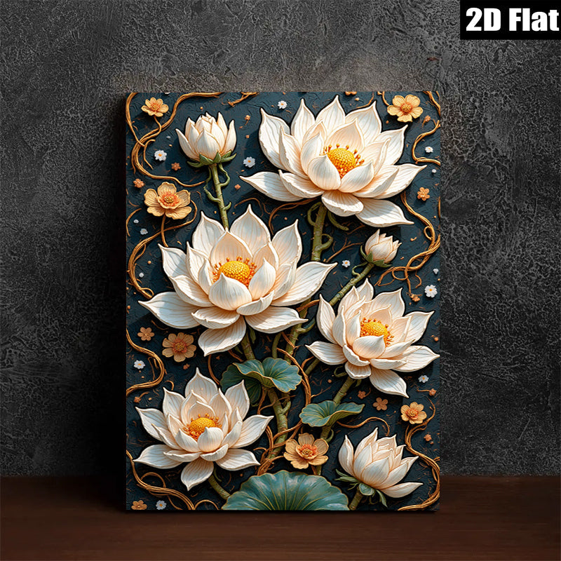 2D flat 1pc Blooming Lotus Floral Wall Art Canvas Prints Botanical Home Decor Living Room Bedroom Office Gallery Wrapped Ready to Hang Farmhouse Style