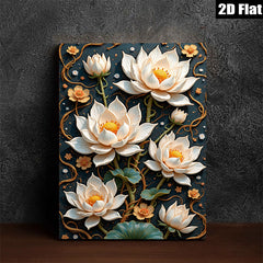 2D flat 1pc Blooming Lotus Floral Wall Art Canvas Prints Botanical Home Decor Living Room Bedroom Office Gallery Wrapped Ready to Hang Farmhouse Style