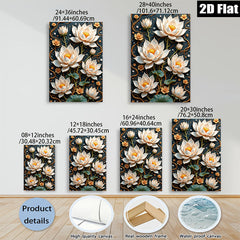 2D flat 1pc Blooming Lotus Floral Wall Art Canvas Prints Botanical Home Decor Living Room Bedroom Office Gallery Wrapped Ready to Hang Farmhouse Style