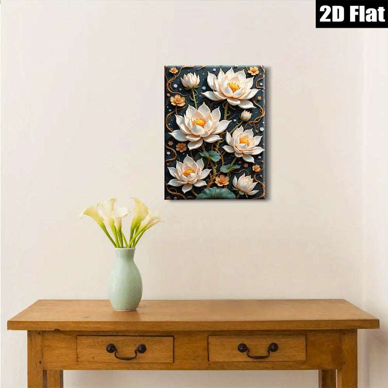 2D flat 1pc Blooming Lotus Floral Wall Art Canvas Prints Botanical Home Decor Living Room Bedroom Office Gallery Wrapped Ready to Hang Farmhouse Style