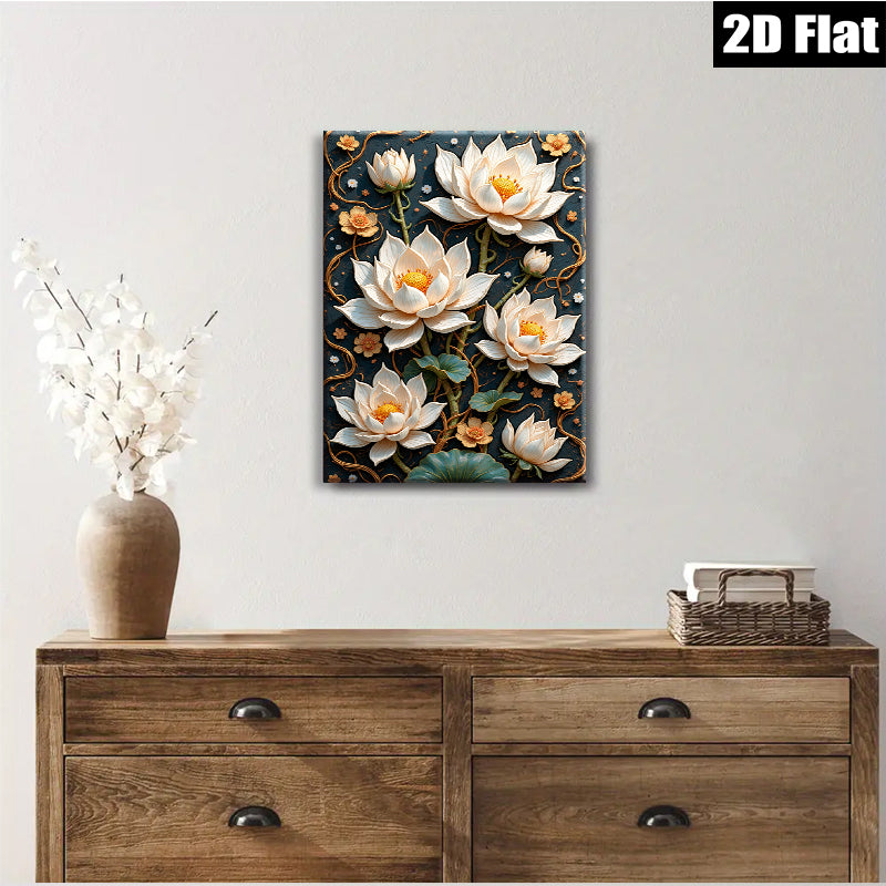 2D flat 1pc Blooming Lotus Floral Wall Art Canvas Prints Botanical Home Decor Living Room Bedroom Office Gallery Wrapped Ready to Hang Farmhouse Style