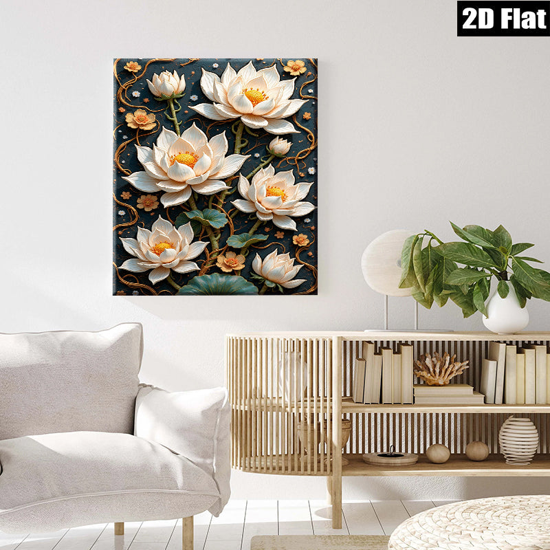 2D flat 1pc Blooming Lotus Floral Wall Art Canvas Prints Botanical Home Decor Living Room Bedroom Office Gallery Wrapped Ready to Hang Farmhouse Style