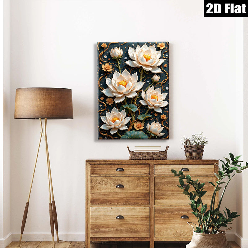 2D flat 1pc Blooming Lotus Floral Wall Art Canvas Prints Botanical Home Decor Living Room Bedroom Office Gallery Wrapped Ready to Hang Farmhouse Style
