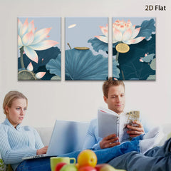 2D flat 1pc Blooming Lotus Pond Floral Wall Art Botanical Prints Home Decor Living Room Bedroom Canvas Painting Modern Farmhouse Aesthetic Gallery Wrapped Ready to Hang