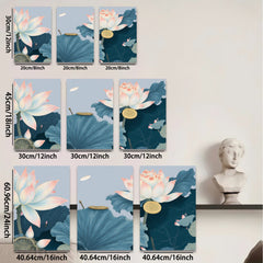 2D flat 1pc Blooming Lotus Pond Floral Wall Art Botanical Prints Home Decor Living Room Bedroom Canvas Painting Modern Farmhouse Aesthetic Gallery Wrapped Ready to Hang