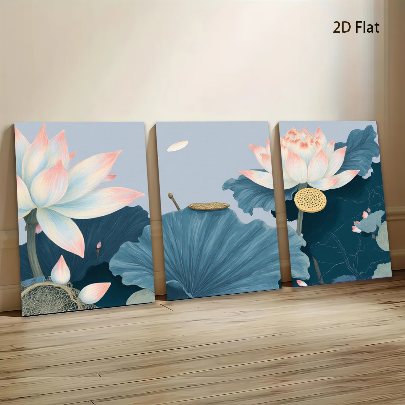 2D flat 1pc Blooming Lotus Pond Floral Wall Art Botanical Prints Home Decor Living Room Bedroom Canvas Painting Modern Farmhouse Aesthetic Gallery Wrapped Ready to Hang