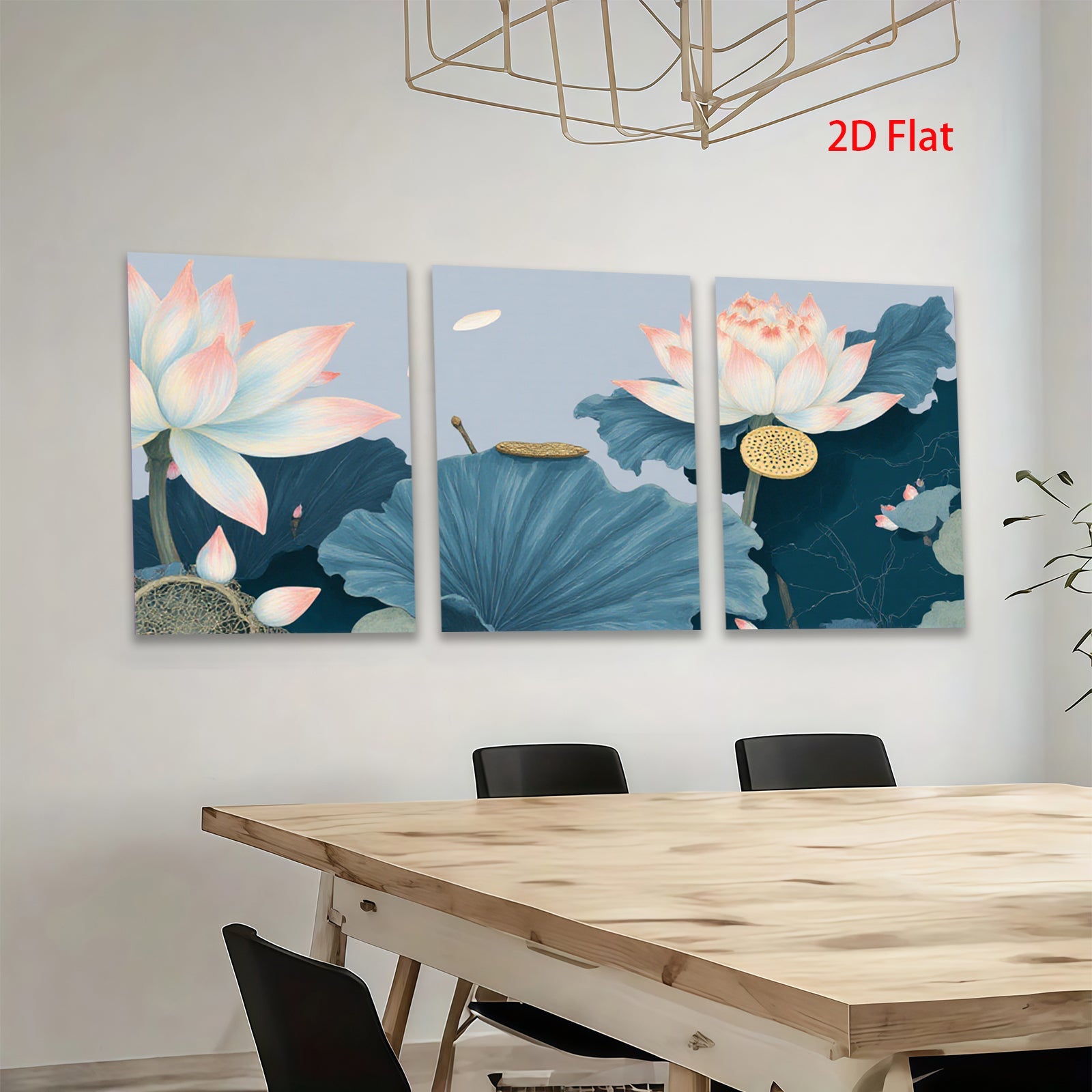 2D flat 1pc Blooming Lotus Pond Floral Wall Art Botanical Prints Home Decor Living Room Bedroom Canvas Painting Modern Farmhouse Aesthetic Gallery Wrapped Ready to Hang