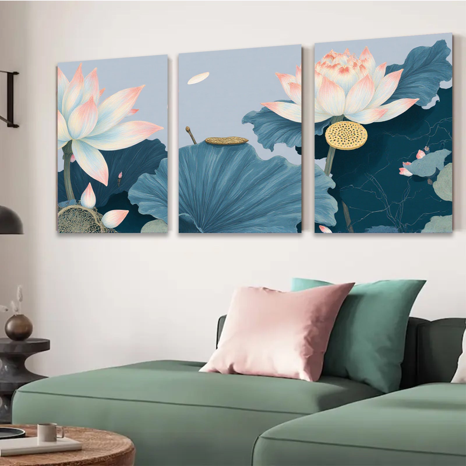2D flat 1pc Blooming Lotus Pond Floral Wall Art Botanical Prints Home Decor Living Room Bedroom Canvas Painting Modern Farmhouse Aesthetic Gallery Wrapped Ready to Hang