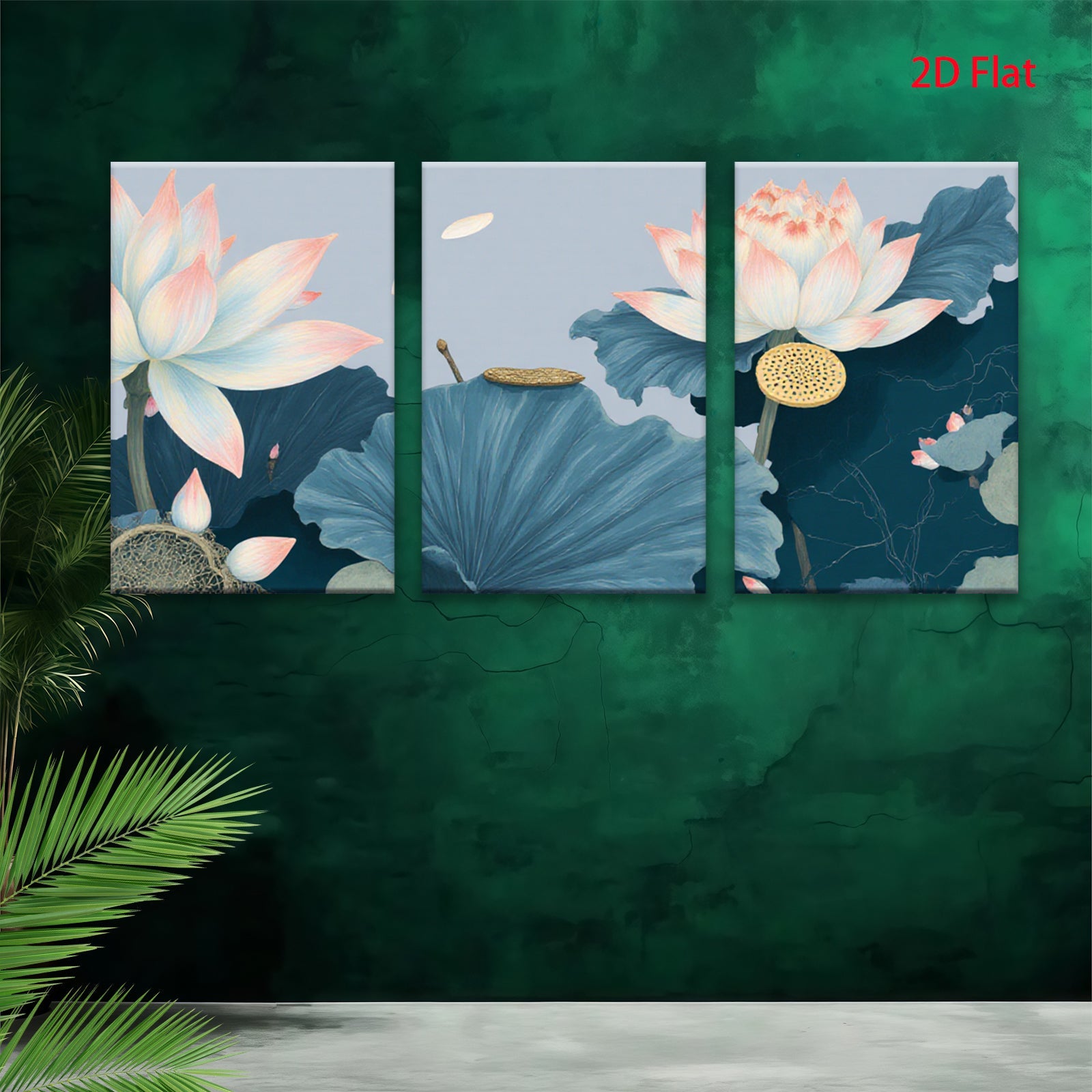 2D flat 1pc Blooming Lotus Pond Floral Wall Art Botanical Prints Home Decor Living Room Bedroom Canvas Painting Modern Farmhouse Aesthetic Gallery Wrapped Ready to Hang