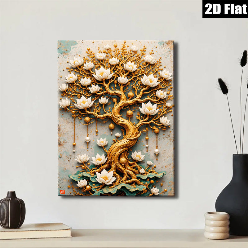 2D flat 1pc Blooming Lotus Tree Wall Art Decor for Living Room Bedroom Home Office Canvas Prints Modern Farmhouse Style Gallery Wrapped Timeless Elegance Ready to Hang