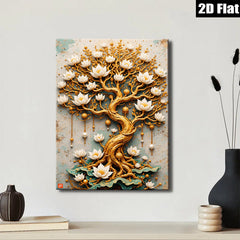 2D flat 1pc Blooming Lotus Tree Wall Art Decor for Living Room Bedroom Home Office Canvas Prints Modern Farmhouse Style Gallery Wrapped Timeless Elegance Ready to Hang