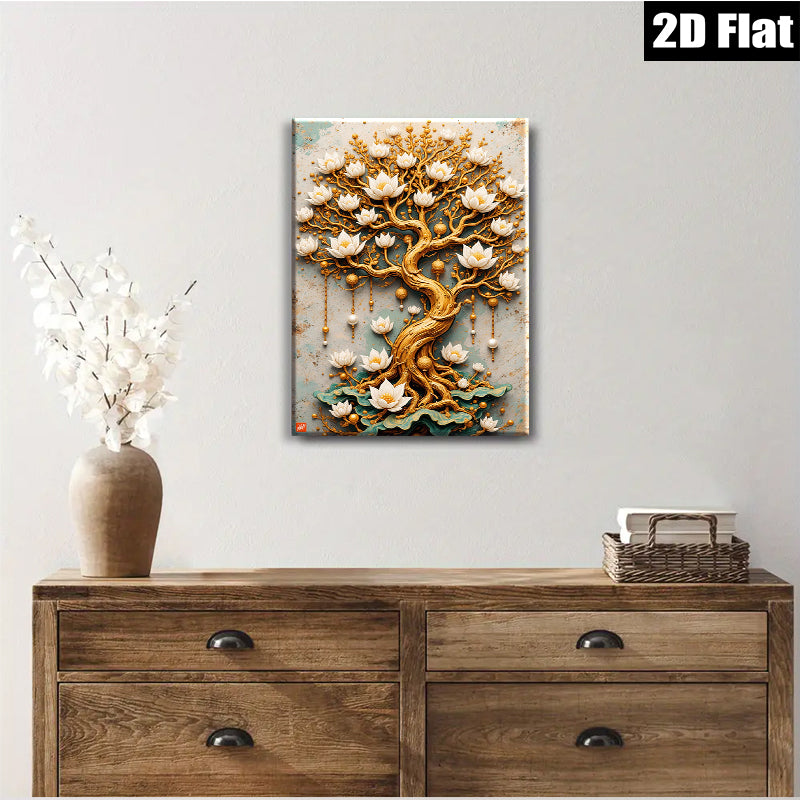 2D flat 1pc Blooming Lotus Tree Wall Art Decor for Living Room Bedroom Home Office Canvas Prints Modern Farmhouse Style Gallery Wrapped Timeless Elegance Ready to Hang