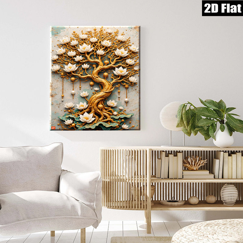 2D flat 1pc Blooming Lotus Tree Wall Art Decor for Living Room Bedroom Home Office Canvas Prints Modern Farmhouse Style Gallery Wrapped Timeless Elegance Ready to Hang