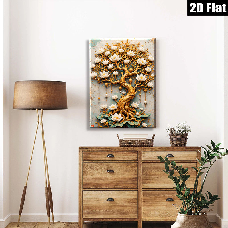 2D flat 1pc Blooming Lotus Tree Wall Art Decor for Living Room Bedroom Home Office Canvas Prints Modern Farmhouse Style Gallery Wrapped Timeless Elegance Ready to Hang