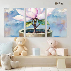 2D flat 1pc Blooming Magnolia Pottery Plant Botanical Wall Art Decor for Living Room Bedroom Office farmhouse style modern gallery wrapped canvas prints